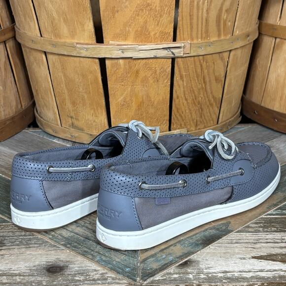 Sperry Coastfish 2-Eye Gray Perforated Leather Lace-Up Boat Shoes Womens Size 10 - Picture 5 of 11
